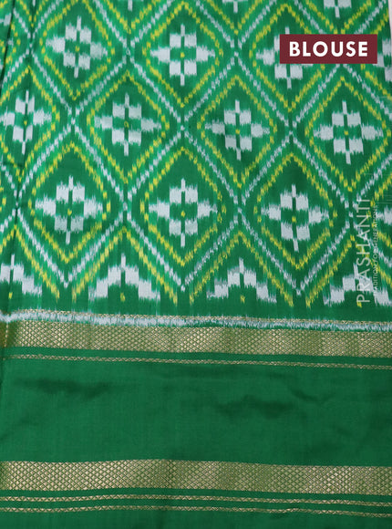 Pochampally silk saree off white and green with plain body and temple design zari woven border