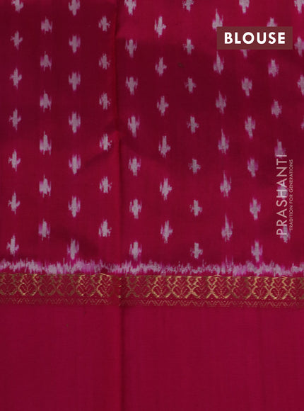 Pochampally silk saree teal green and pink with allover ikat weaves and zari woven simple border