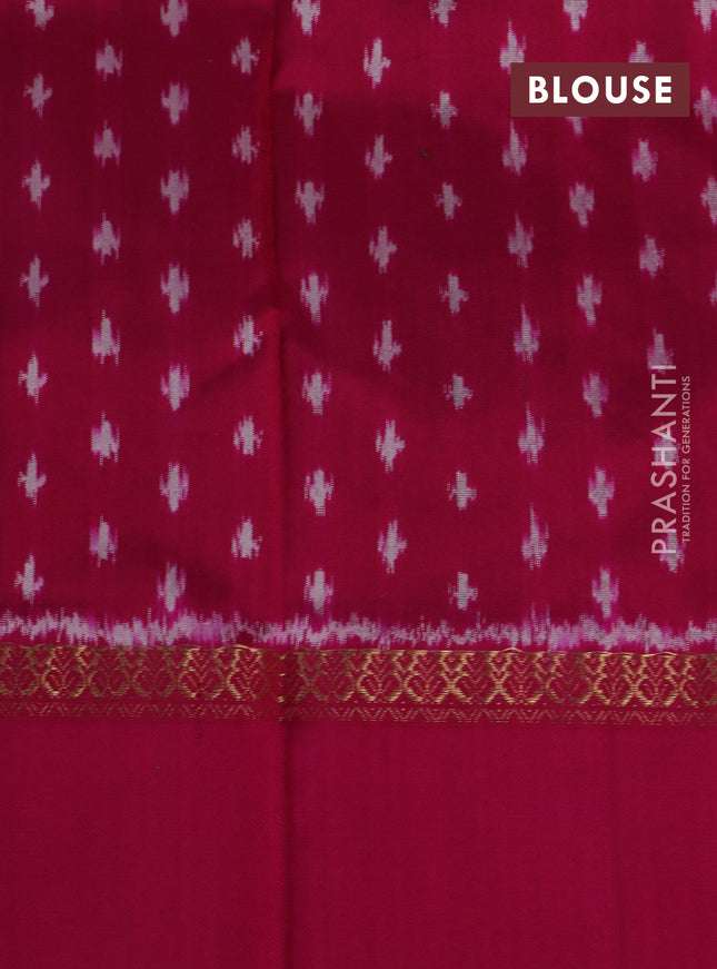 Pochampally silk saree teal green and pink with allover ikat weaves and zari woven simple border
