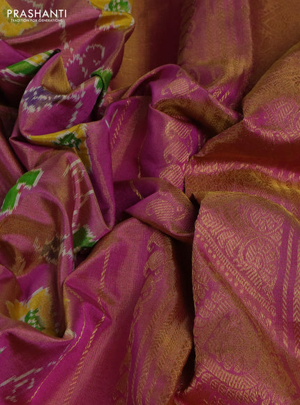 Pochampally tissue silk saree pink shade with allover ikat weaves and annam zari woven border