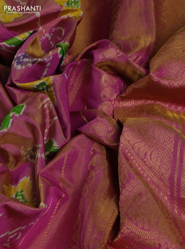 Pochampally tissue silk saree pink shade with allover ikat weaves and annam zari woven border