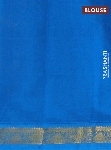 Silk Cotton saree orange and cs blue with plain body and zari woven border