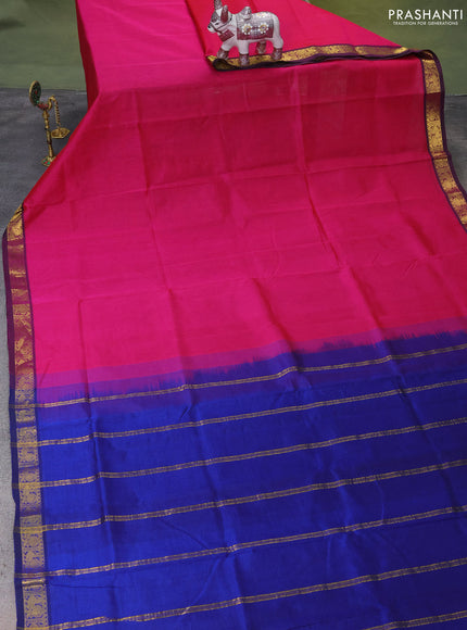 Silk Cotton saree pink and blue with plain body and zari woven border