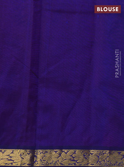 Silk Cotton saree red and blue with plain body and zari woven border