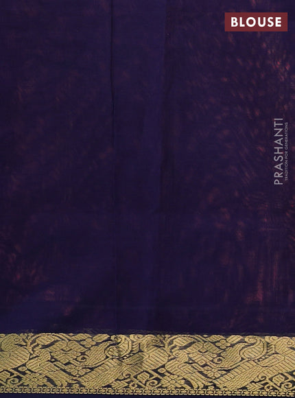 Silk Cotton saree peach pink and navy blue with plain body and zari woven border