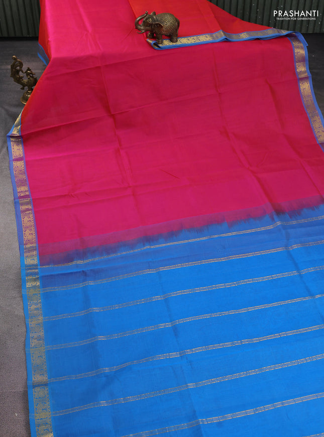 Silk Cotton saree dual shade of pink and cs blue with plain body and zari woven border