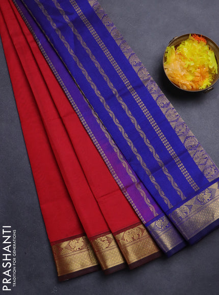 Silk Cotton saree pink and blue with plain body and zari woven border