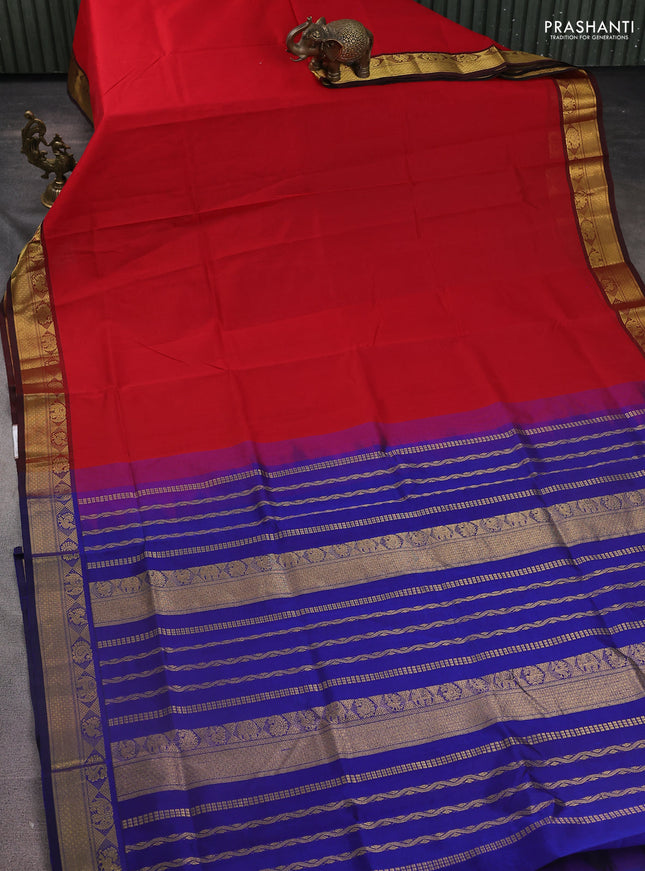 Silk Cotton saree pink and blue with plain body and zari woven border