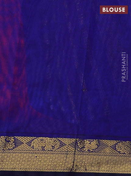 Silk Cotton saree pink and blue with plain body and zari woven border