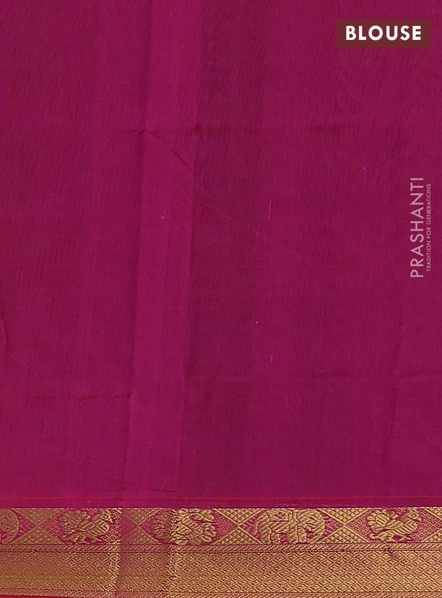 Silk Cotton saree green and pink with plain body and zari woven border
