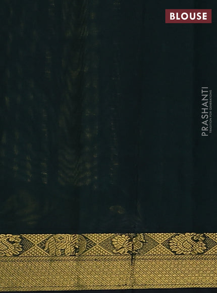 Silk Cotton saree red and bottle green with plain body and zari woven border