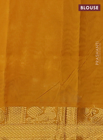 Silk Cotton saree cs ble and mustard yellow with plain body and zari woven border