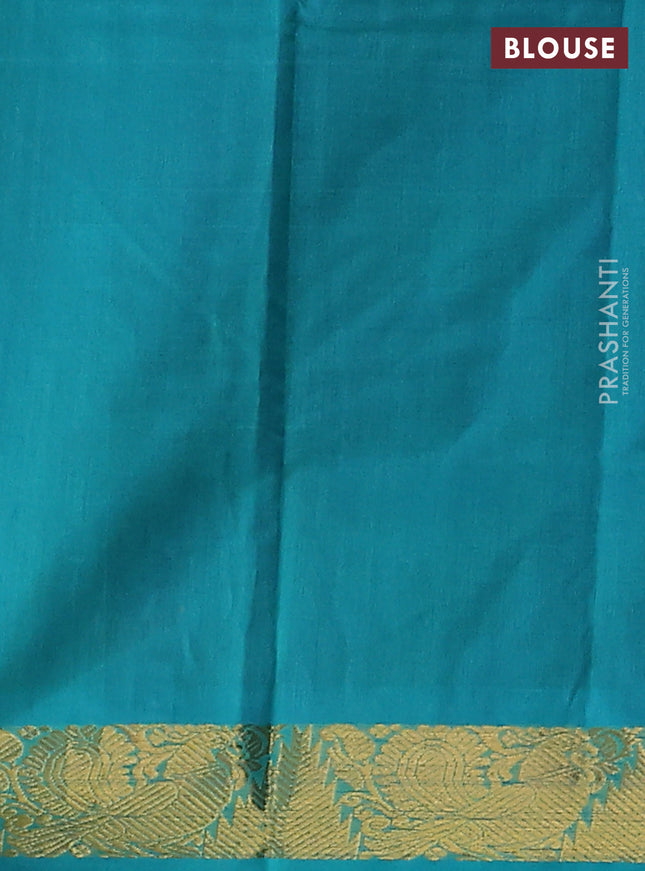 Silk Cotton saree blue and teal blue with plain body and zari woven border