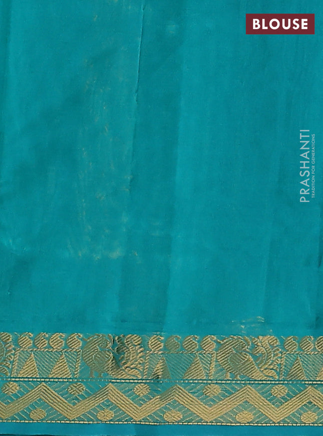 Silk Cotton saree blue and teal blue with plain body and zari woven border
