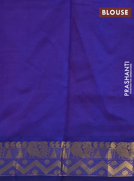 Silk Cotton saree peach pink and blue with plain body and zari woven border