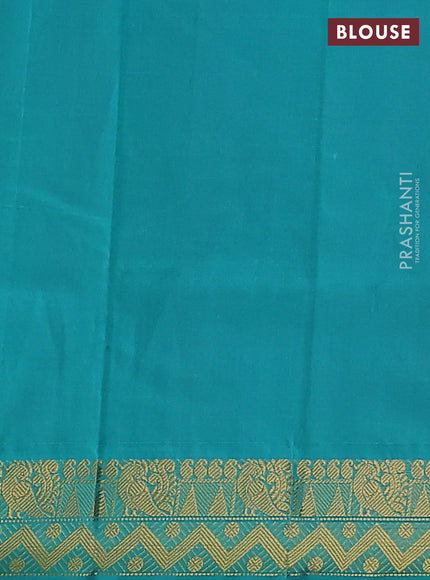 Silk Cotton saree purple and teal blue with plain body and zari woven border