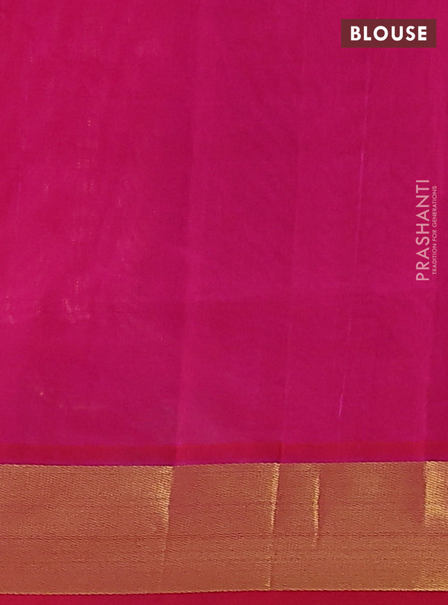 Silk Cotton saree dual shade of pinkish yellow and pink with plain body and zari woven border