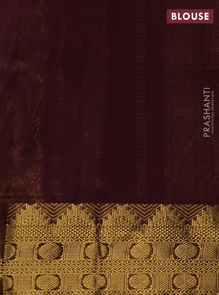 Silk Cotton saree peach pink and deep maroon with plain body and zari woven border