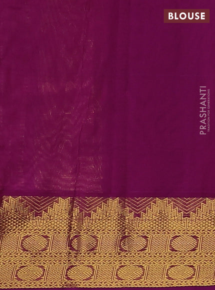 Silk Cotton saree teal blue and purple with plain body and zari woven border