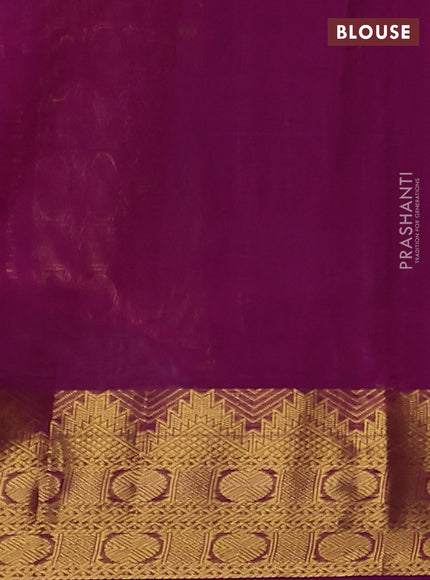 Silk Cotton saree teal blue and purple with plain body and zari woven border