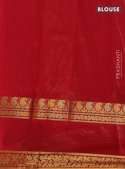 Silk Cotton saree green and red with plain body and rettapet zari woven border