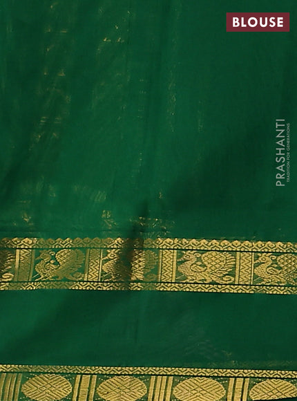 Silk Cotton saree maroon and green with plain body and rettapet zari woven border