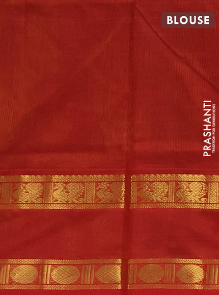 Silk Cotton saree mehendi green and red with plain body and rettapet zari woven border
