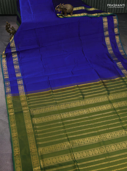 Silk Cotton saree blue and green with plain body and rettapet zari woven border