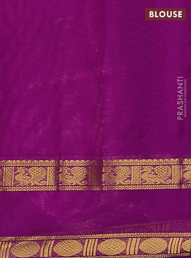 Silk Cotton saree mustard yellow and purple with plain body and rettapet zari woven border