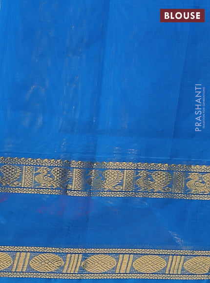Silk Cotton saree dual shade of pinkish orange and cs blue with plain body and rettapet zari woven border