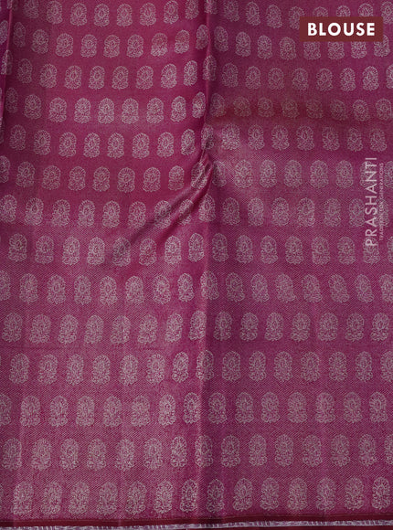 Pure kanchipuram tissue silk saree purple and wine shade with allover silver zari woven brocade weaves and floral design zari woven border