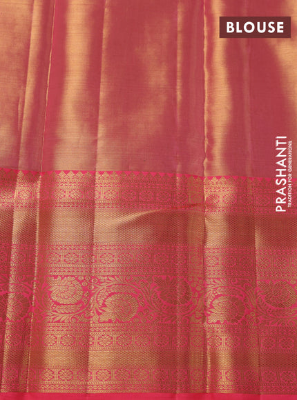 Pure kanchipuram tissue silk saree peach pink with allover zari woven brocade weaves and zari woven border