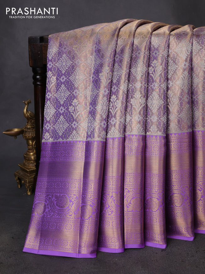 Pure kanchipuram tissue silk saree lavender shade with allover zari woven brocade weaves and zari woven border