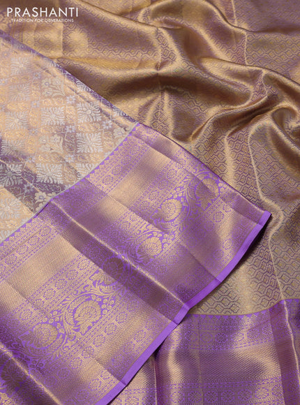 Pure kanchipuram tissue silk saree lavender shade with allover zari woven brocade weaves and zari woven border
