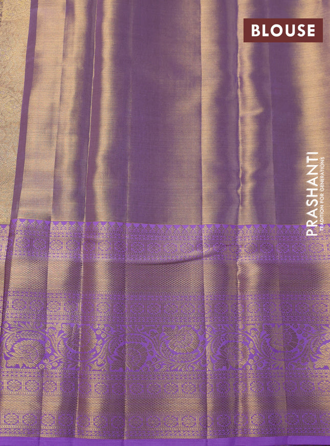 Pure kanchipuram tissue silk saree lavender shade with allover zari woven brocade weaves and zari woven border