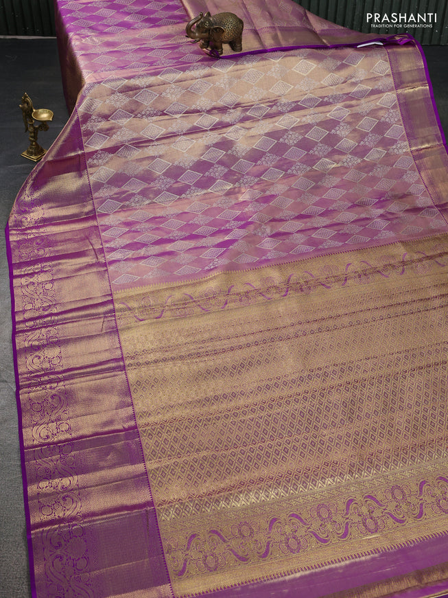 Pure kanchipuram tissue silk saree lavender shade with allover zari woven brocade weaves and zari woven border