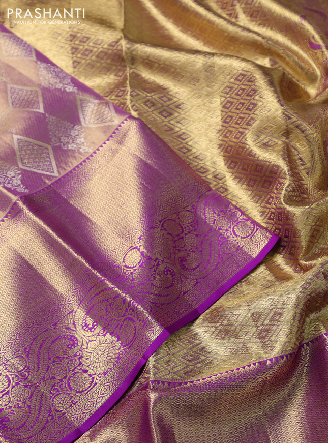 Pure kanchipuram tissue silk saree lavender shade with allover zari woven brocade weaves and zari woven border
