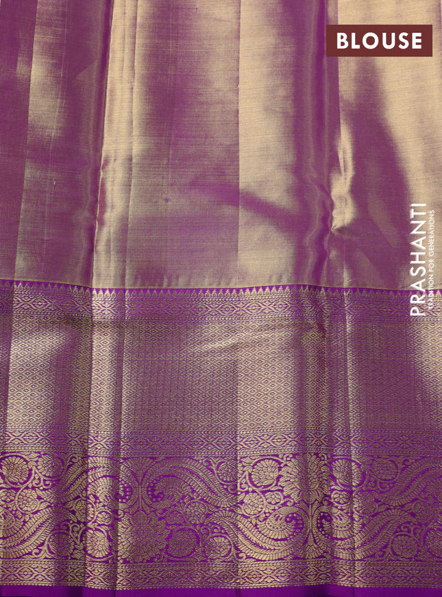 Pure kanchipuram tissue silk saree lavender shade with allover zari woven brocade weaves and zari woven border
