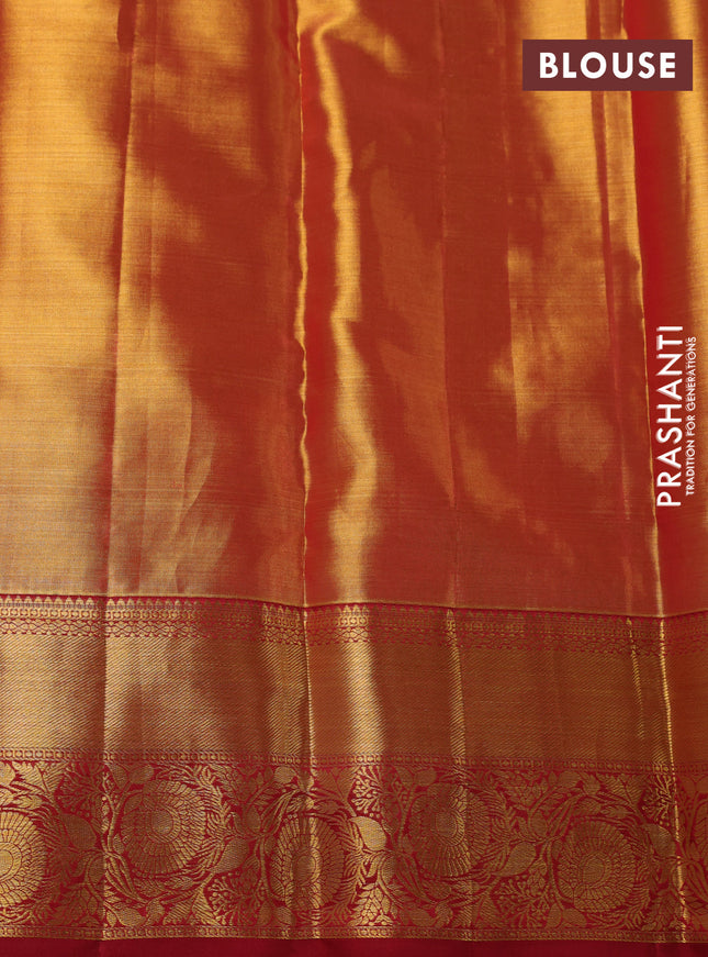 Pure kanchipuram tissue silk saree gold and maroon with allover zari woven brocade weaves and zari woven border