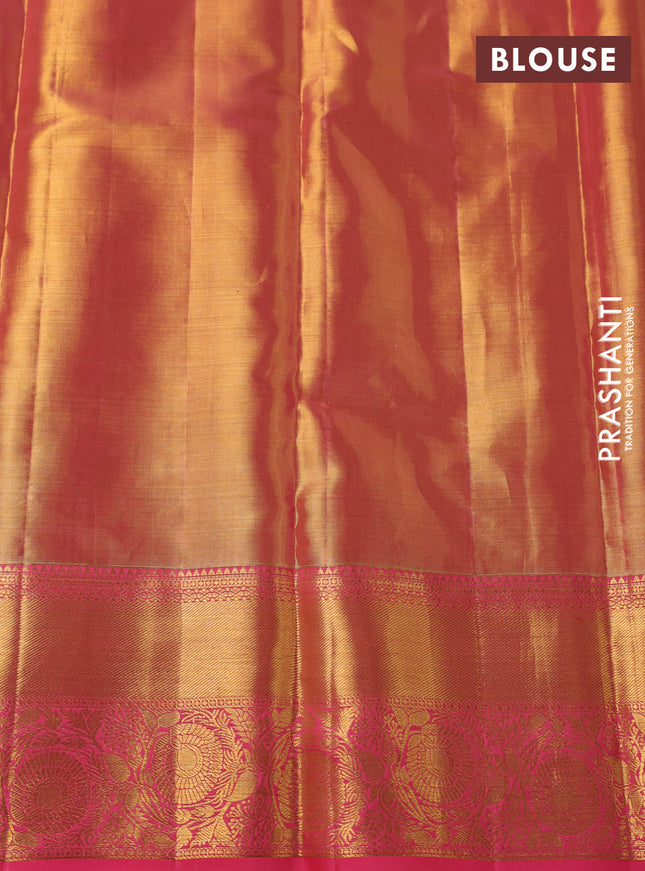 Pure kanchipuram tissue silk saree dual shade of gold and pink with allover zari woven brocade weaves and zari woven border
