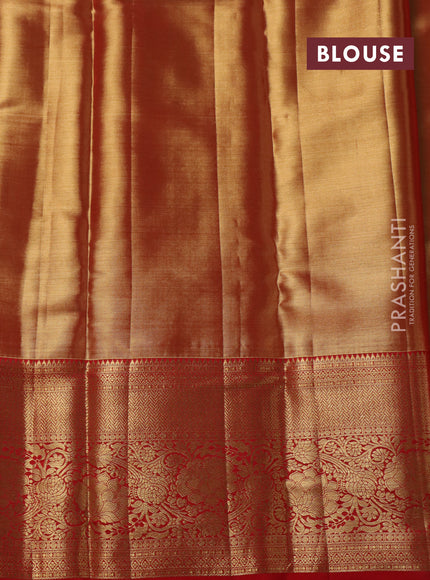 Pure kanchipuram tissue silk saree red shade with allover zari woven brocade weaves and zari woven border