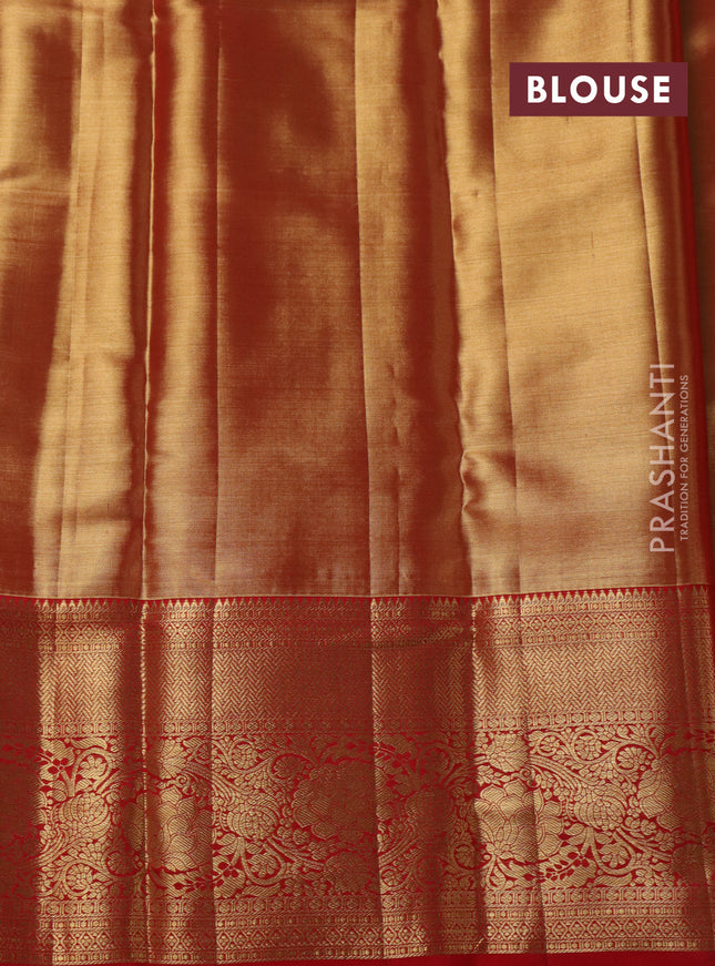 Pure kanchipuram tissue silk saree red shade with allover zari woven brocade weaves and zari woven border