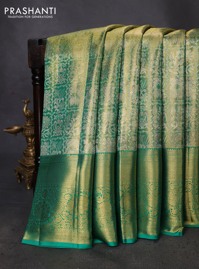Pure kanchipuram tissue silk saree green shade with allover zari woven brocade weaves and zari woven border