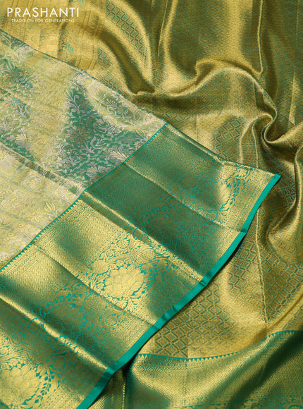 Pure kanchipuram tissue silk saree green shade with allover zari woven brocade weaves and zari woven border