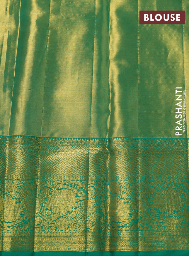 Pure kanchipuram tissue silk saree green shade with allover zari woven brocade weaves and zari woven border