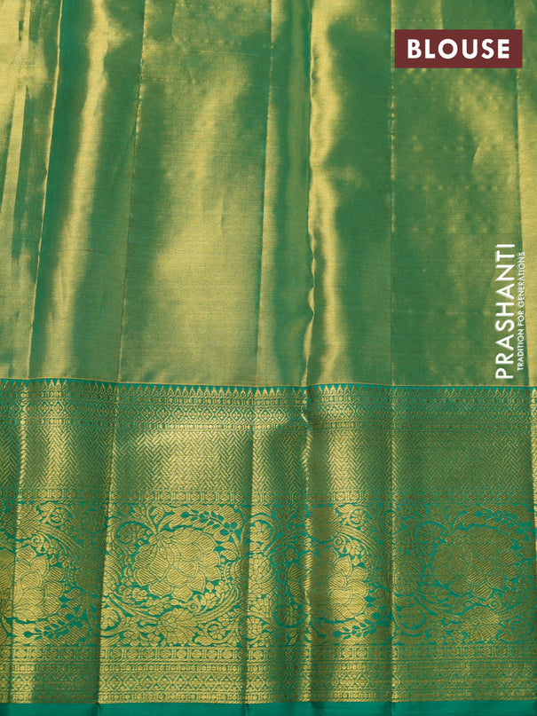 Pure kanchipuram tissue silk saree green shade with allover zari woven brocade weaves and zari woven border