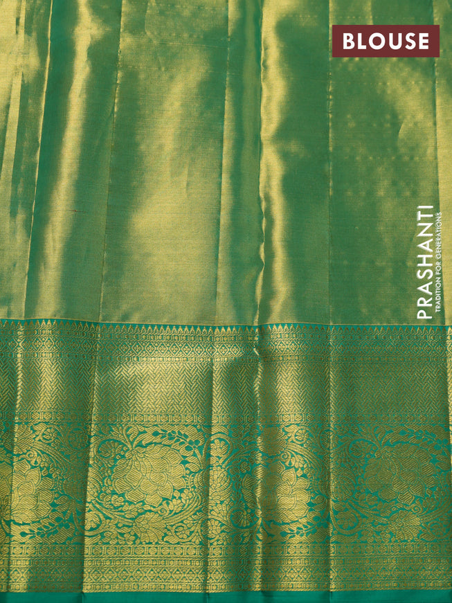 Pure kanchipuram tissue silk saree green shade with allover zari woven brocade weaves and zari woven border