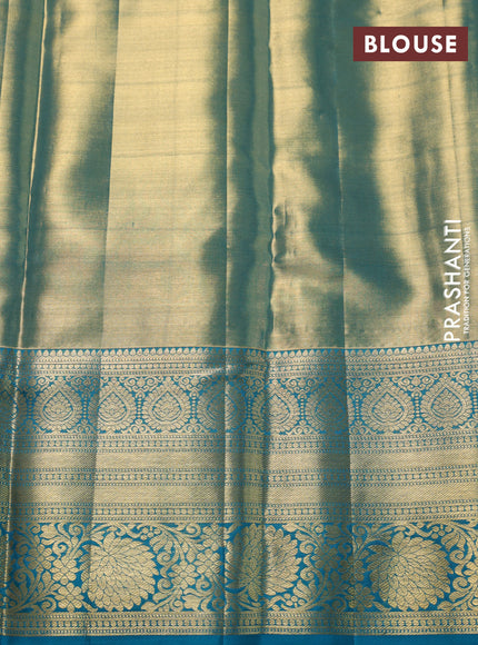 Pure kanchipuram tissue silk saree teal blue with allover zari woven brocade weaves and zari woven border