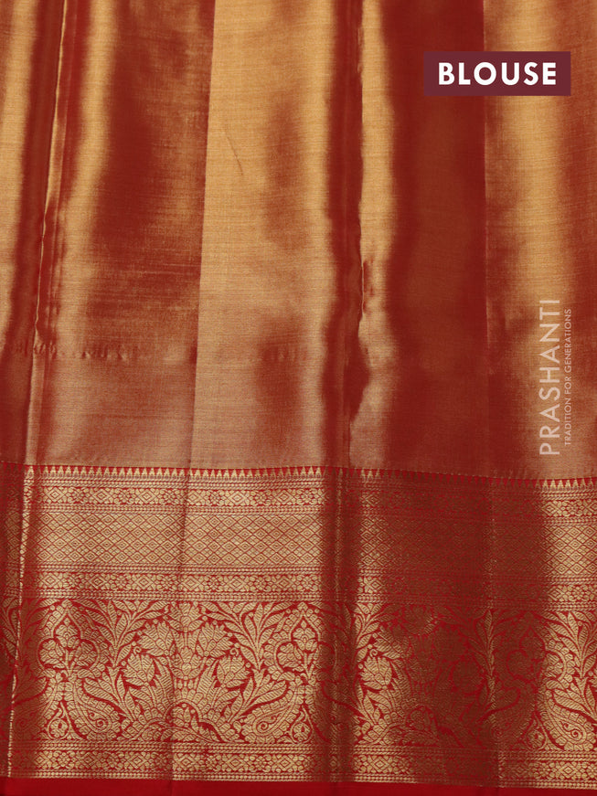 Pure kanchipuram tissue silk saree red shade with allover zari woven brocade weaves and zari woven border