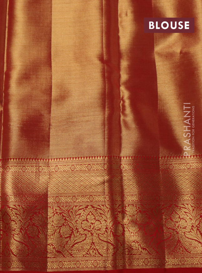 Pure kanchipuram tissue silk saree red shade with allover zari woven brocade weaves and zari woven border